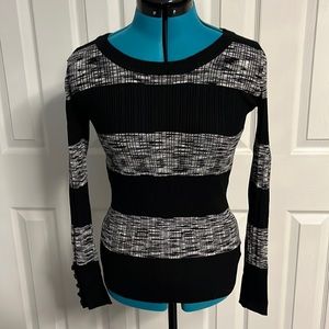 Pink Republic Black and Gray Striped Sweater, Form Fitting Sweater Casual